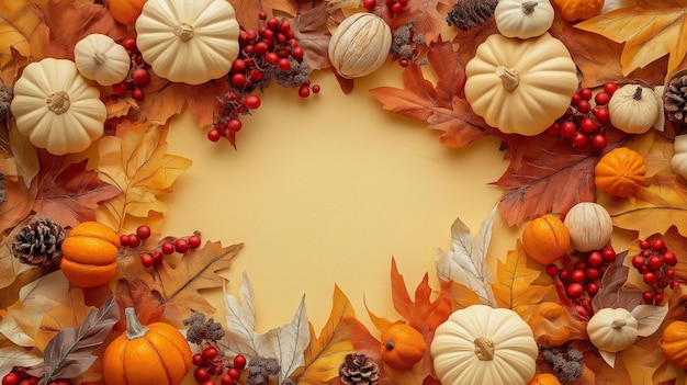 Intricate Thanksgiving paper art frame adorned with pumpkins autumn leaves and berries