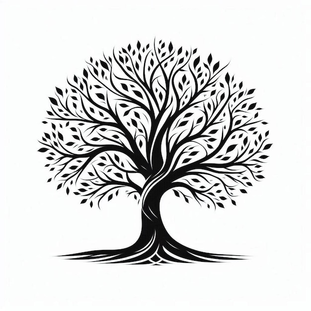 Intricate Tree Silhouette Vector Illustration on White Background