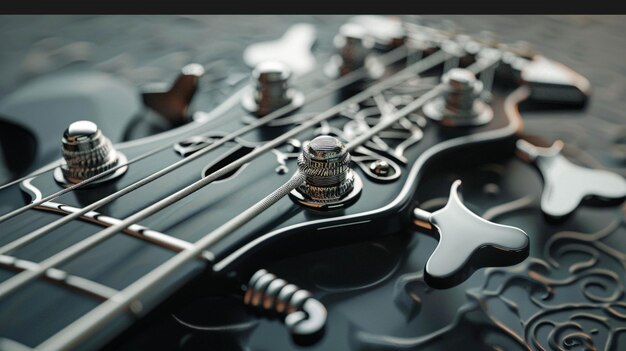 Photo intricate tuning pegs and bold brand logo