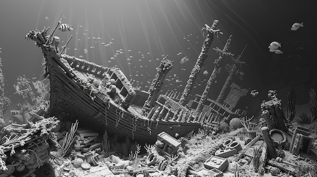 Intricate Underwater Shipwreck Scene