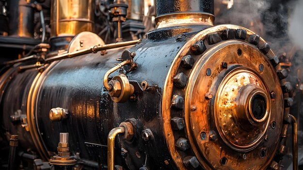 Photo intricate vintage steam engine with historical charm and industrial heritage