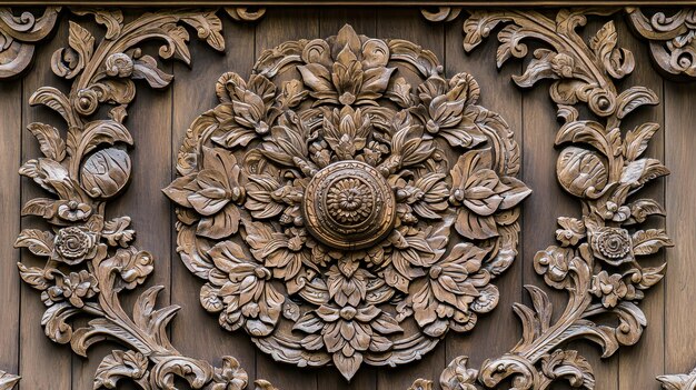 Photo intricate wooden carving with floral design