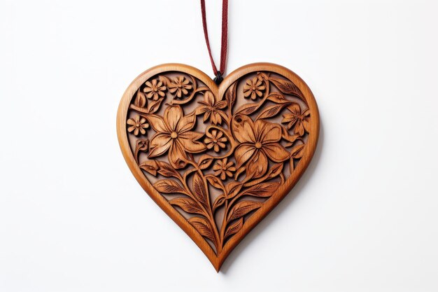 Photo intricate wooden heart with floral carving