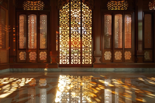 Intricate Wooden Windows and Sunbeams