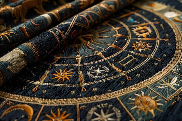 Photo intricate zodiacthemed embroidery on rich fabric