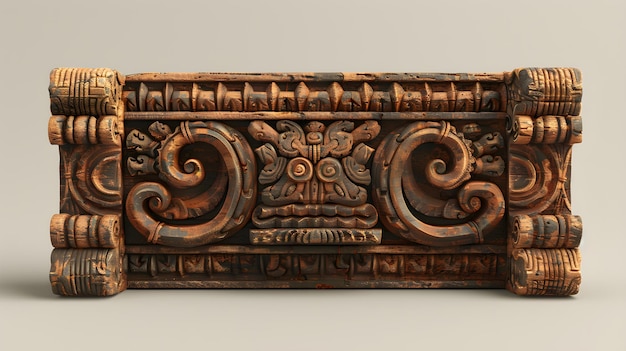 Intricately Carved Ancient Wooden Artifact with Detailed Patterns and Historical Significance