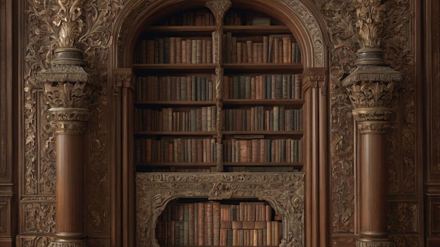 Intricately carved antique wooden bookshelf