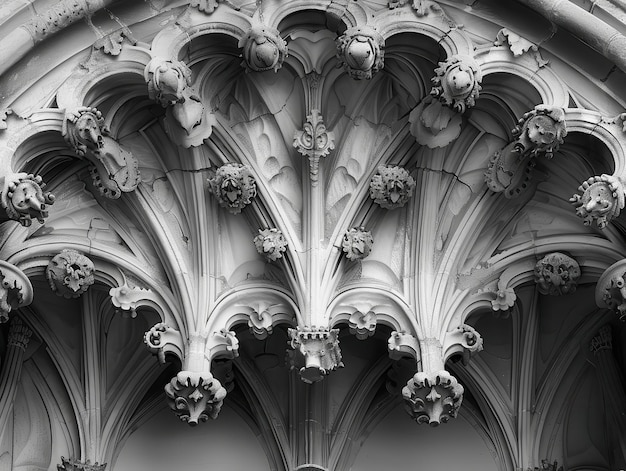 Photo intricately carved gothic arch details showcasing architectural mastery in historic cathedral