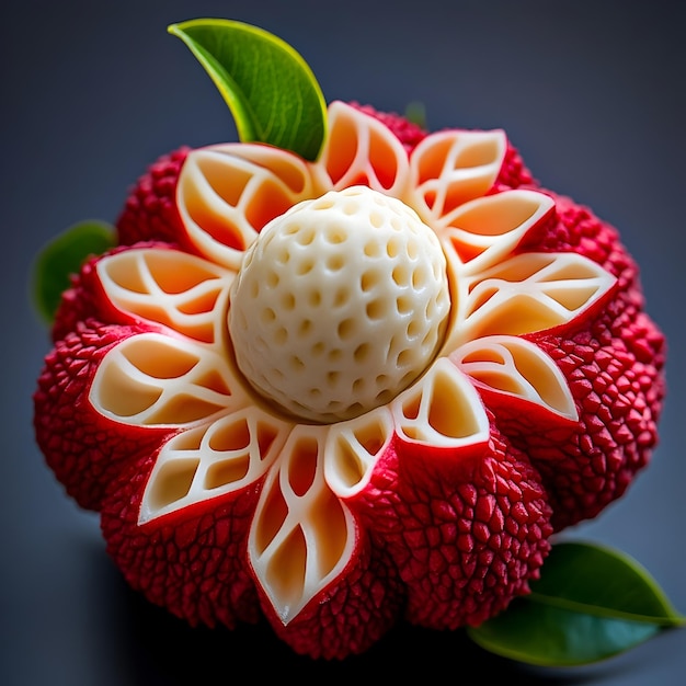 Intricately Carved Lychee Fruit Showcasing Unique Geometric Patterns Against Neutral Background