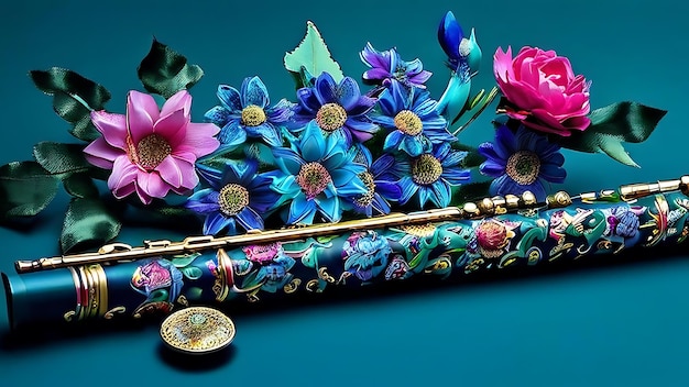 Intricately Decorated Flute with Floral Patterns