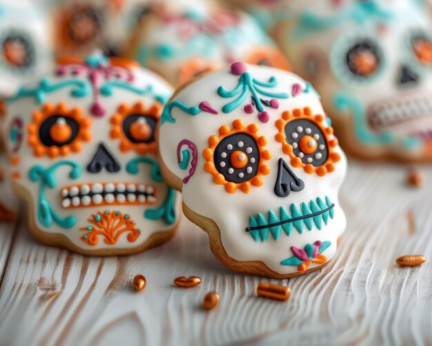 Intricately Decorated Sugar Skull Cookies Colorful and Festive Treats for Celebrations Vibrant