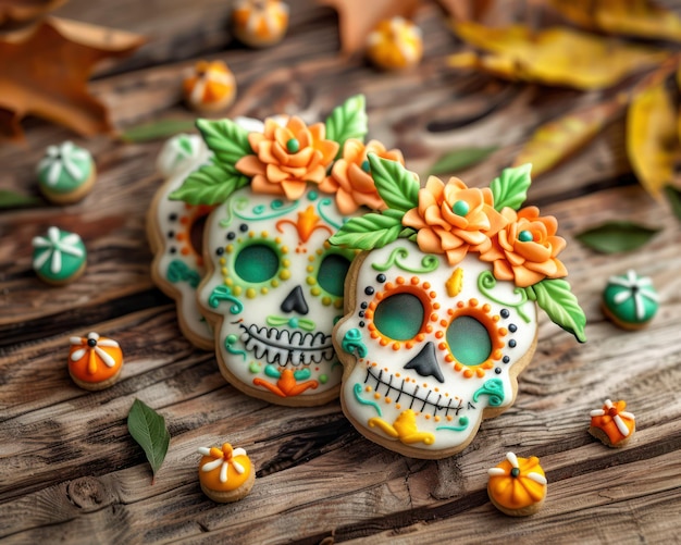 Intricately Decorated Sugar Skull Cookies Colorful and Festive Treats Perfect for Celebrations and