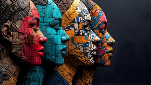 Photo intricately designed faces highlighting diverse cultures through art and expression in harmony