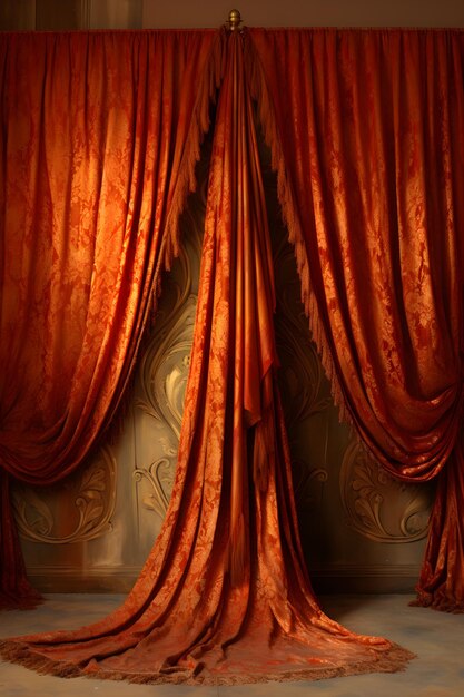 Photo intricately designed luxurious curtains enhancing room decor and radiating warm hues