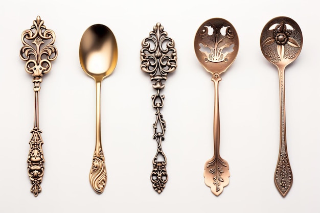 Photo intricately designed ornate spoons isolated against a white background on transparent background png