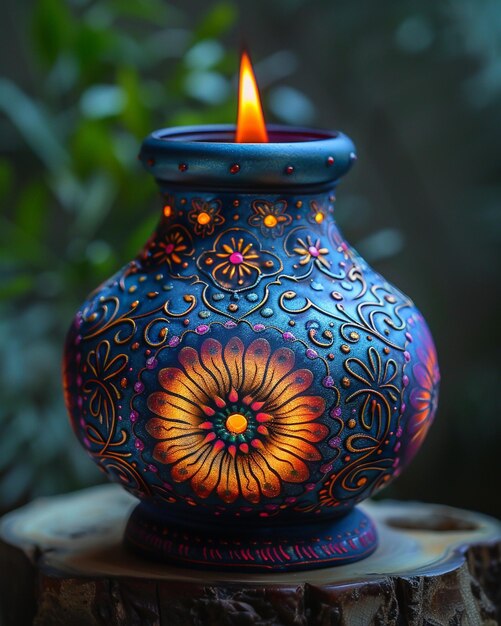 An Intricately Painted Diya Flame Background