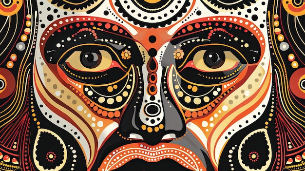 Photo an intricately patterned and colorful representation of a face in a folk art style