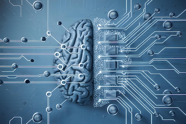 Intriguing digital composition human brain with abstract circuit board neural networks