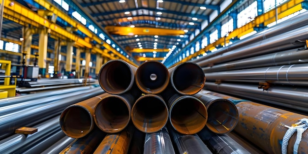 Inventory of Galvanized Steel and Stainless Pipes Stacked in Warehouse for Shipment Concept Warehouse Organization Stainless Pipes Galvanized Steel Inventory Management Shipment Preparation