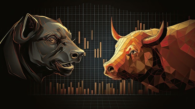 Investing Insights Bull and Bear on Wall Street Analyzing Financial Charts for Retirement Savings