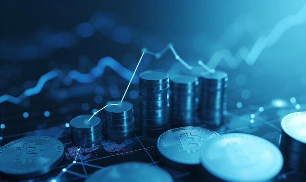 Investment concept Coins graph stock market 3dillustration