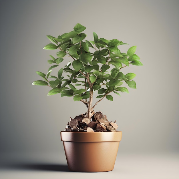 Investment Income and Growth Work Together Illustrated by a Tree in a Pot