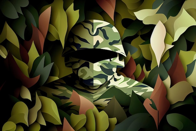 Invisible soldier in camouflage uniform disguise hidden in camo color background pattern