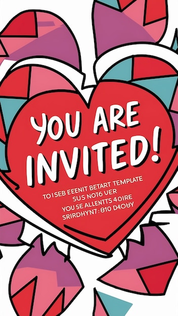 Photo invitation card template you are invited with heart pattern cartoon style