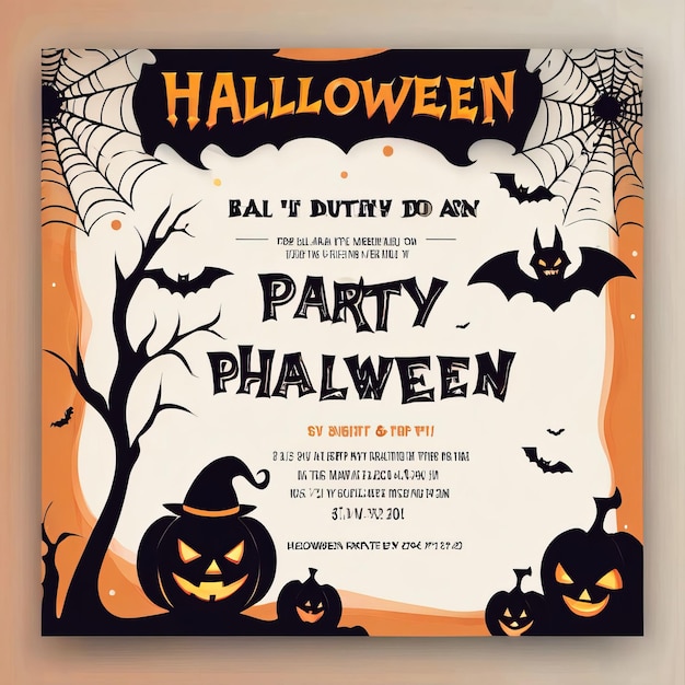 Invite your guests with this Halloweenthemed invitation featuring bats pumpkins and a vibrant che