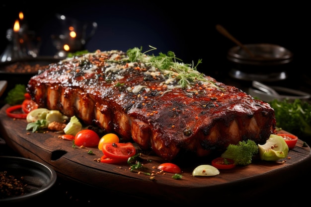 The inviting aroma of the roasted meat on ribs pervades the room as it sits elegantly plated ready to be the star of a traditional Thanksgiving feast with loved ones