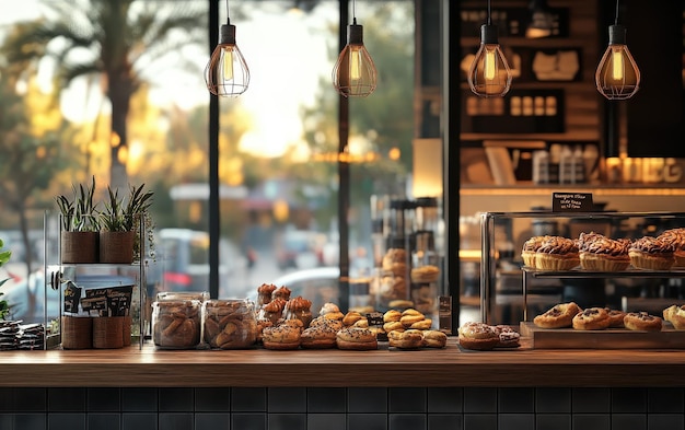 Inviting cafe scene with delicious pastries on display