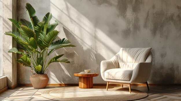 Inviting living room arrangement featuring a cozy beige armchair for a warm and welcoming ambiance