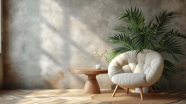 Inviting living room arrangement featuring a cozy beige armchair for a warm and welcoming ambiance