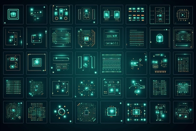 IOT AI BIG DATA MICROCHIP Vector Icon Set Internet of things Artificial Intelligence Data Micro Cir