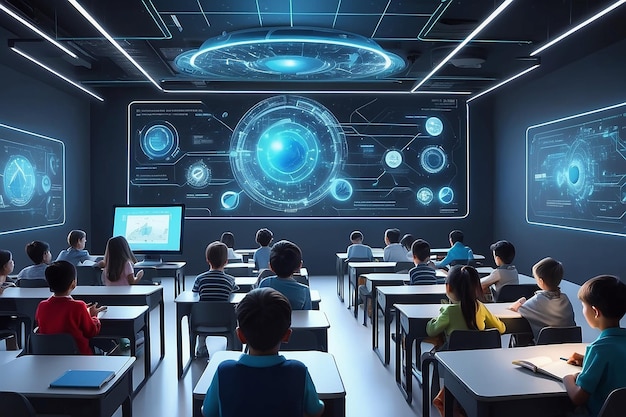 Photo iot and education smart connections in the futuristic classroom