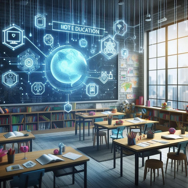 Photo iot and education smart connections in the futuristic classroom