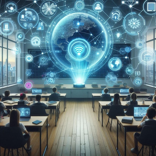 Photo iot and education smart connections in the futuristic classroom