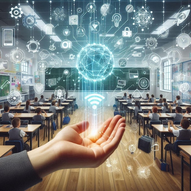 Photo iot and education smart connections in the futuristic classroom