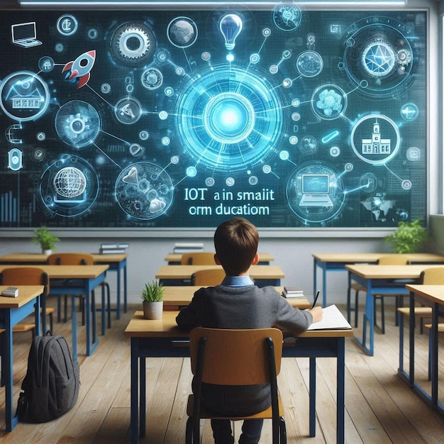 Photo iot and education smart connections in the futuristic classroom