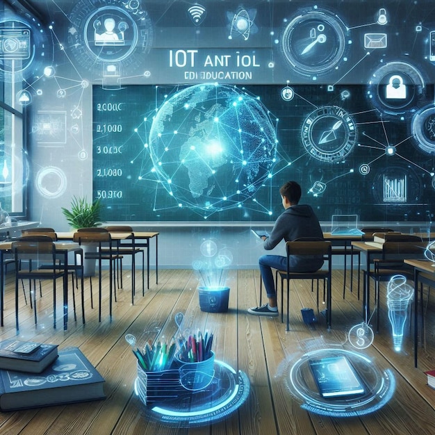 Photo iot and education smart connections in the futuristic classroom