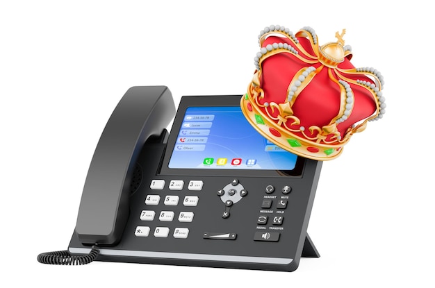 IP phone with golden crown 3D rendering