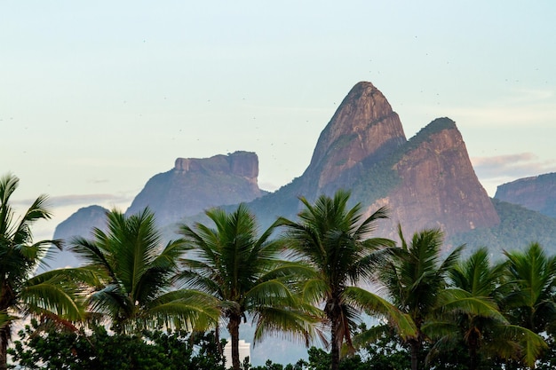 Ipanema beach with two hill brother and gavea stone in Rio de Janeiro Brazil