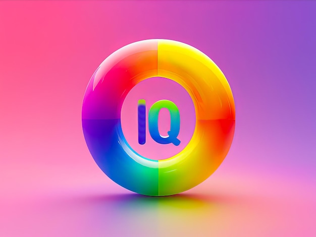 IQ 3d text in rainbow colors on solid rainbow colors background