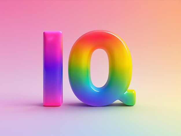 IQ 3d text in rainbow colors on solid rainbow colors background