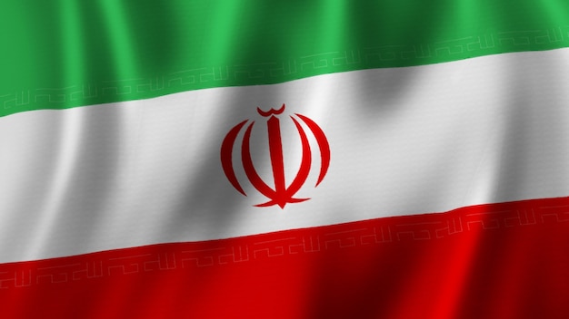 Iran Flag Waving Closeup 3D Rendering With HighQuality Image with Fabric Texture