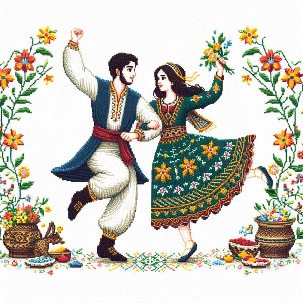 Iranian couple dancing and having fun on the occasion of Nowruz and Persian New Year in the spring