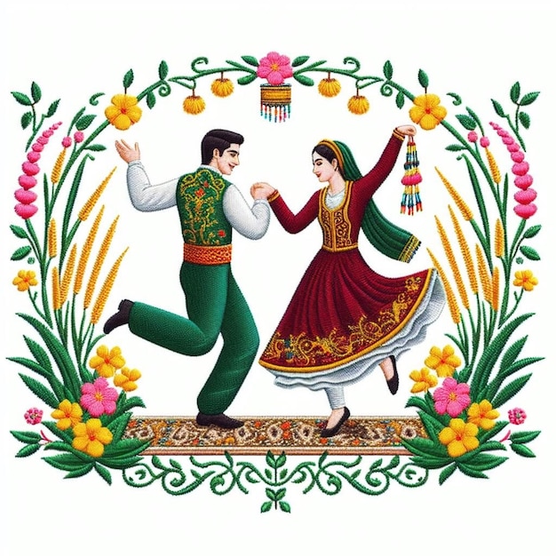 Iranian couple dancing and having fun on the occasion of Nowruz and Persian New Year in the spring