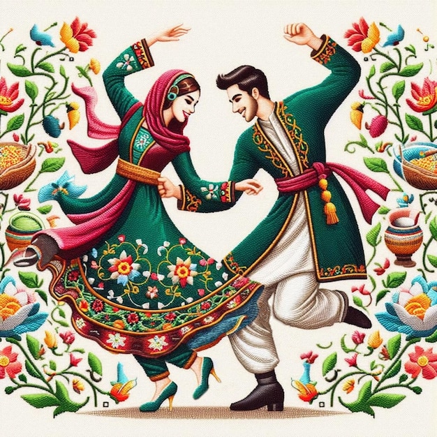 Iranian couple dancing and having fun on the occasion of Nowruz and Persian New Year in the spring