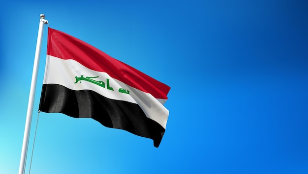 Iraq Flag Flying on Blue Sky Background 3D Render