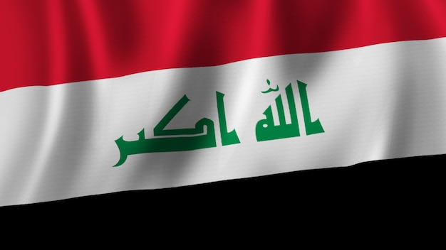 Iraq Flag Waving Closeup 3D Rendering With High Quality Image with Fabric Texture